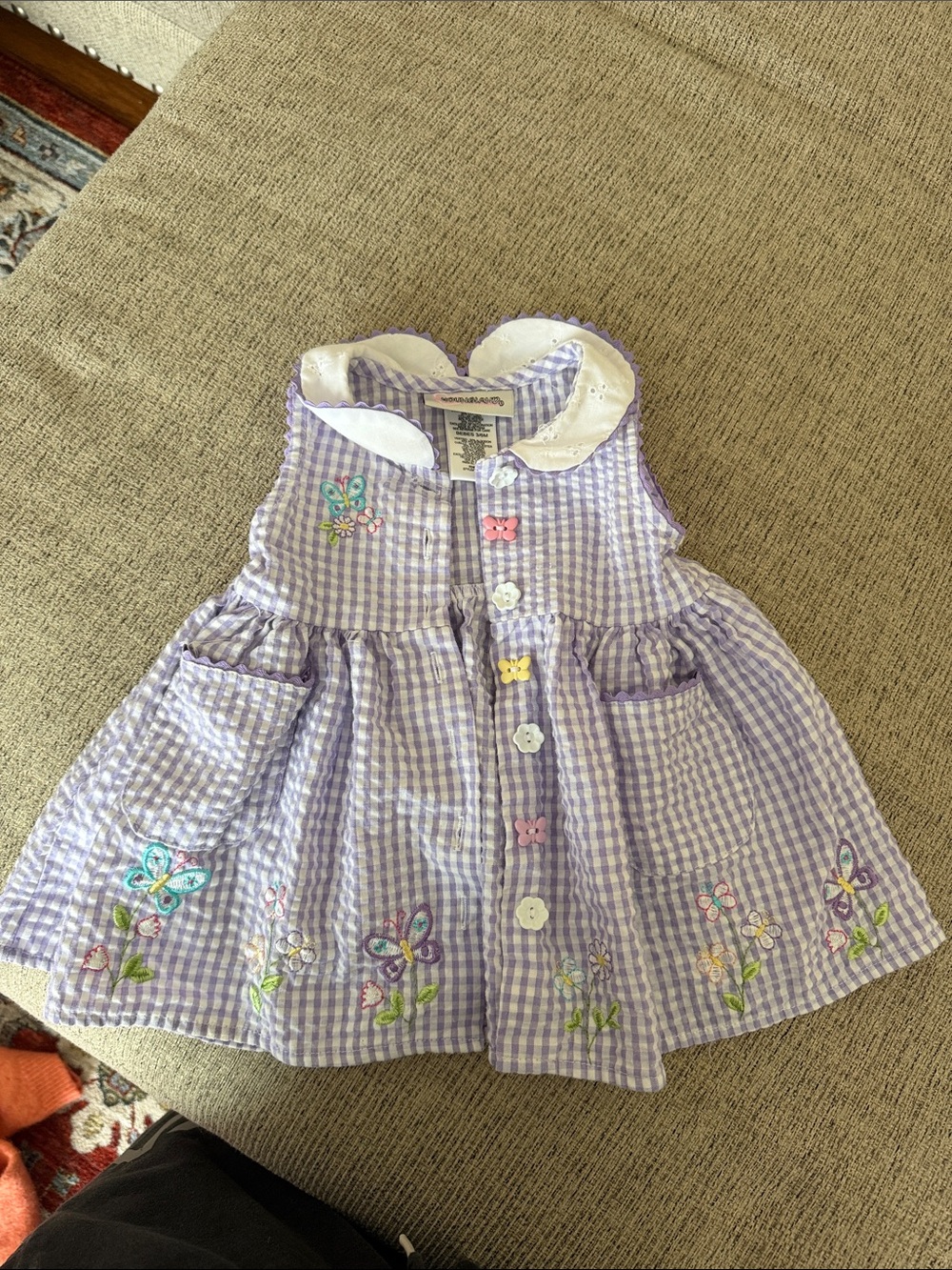 Youngland Lavender Gingham Dress with Embroidered Butterflies